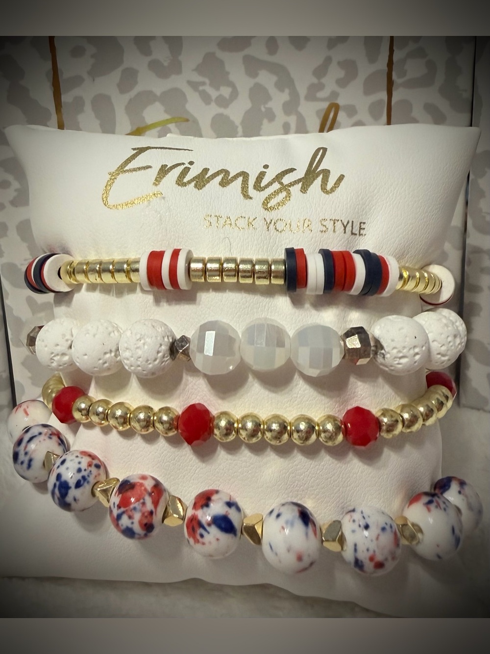 New ERIMISH Bracelets 4 pc Stack - Red, White & Navy